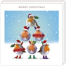 Medium Christmas Cards Jolly Robin Pyramid Foil Finish - Box of 10