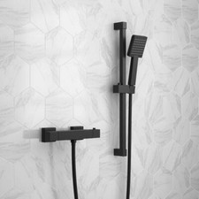 Matt Black Square Thermostatic Bar Shower Set Bathroom Mixer Bar Valve & Kit 