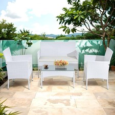 4PC RATTAN GARDEN FURNITURE SET SOFA CHAIRS TABLE OUTDOOR PATIO BALCONY BEST ONE
