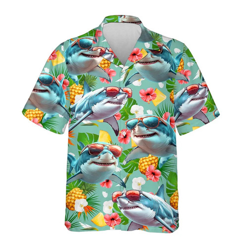 Tropical shark hawaiian shirt - tropical,