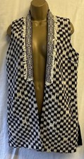 Black White Aztec Fringed 8 Midi Tunic Waistcoat Sleeveless Gilet Lined Open Top
