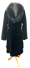Vintage Harglenis Black Velvet Longline Sheepskin Collar Coat 1940's 50's Style