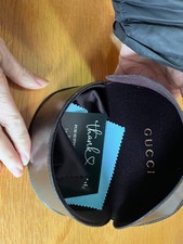 GUCCI GLASSES/SUNGLASSES CASE - GOLD/BROWN - WITH CLEANING CLOTH, IN G CONDITION