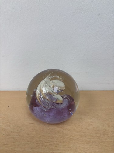 Glass purple swirl paperweight - glass,