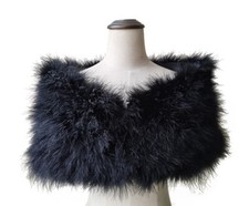 Women Real Ostrich Feather Fur Shrug Cape Bride Wedding Party Shawl Wraps Black