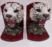 White Bengal Tiger Head Statue Bookends Pre-owned 