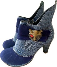 Irregular Choice Blue Miaow Cat Kitten Ankle Heels Boots Size EU 38