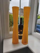 Pair Of Contemporary Scandinavian Style Orange Cased Waisted Art Glass Vases
