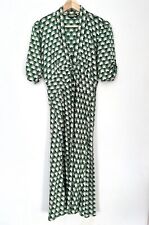 NANCY MAC Dress 30’s 40’s Green Ivory Sable Fan Print Silk Dress 1 / 8-10