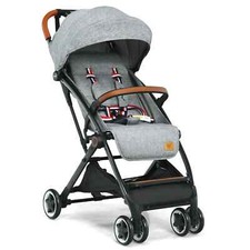Lightweight Baby Stroller One-Hand Folding Compact Travel Stroller-Grey