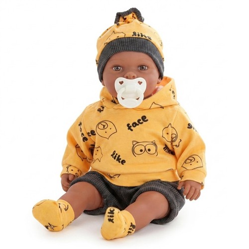 Baby black doll boy - 18", yellow