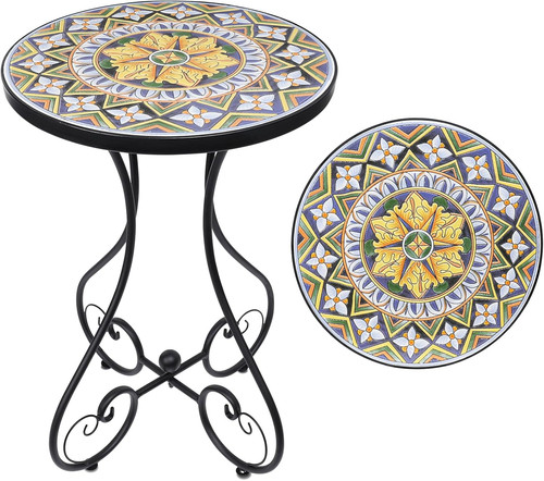 Mosaic tile outdoor side table - mosaic,