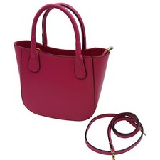 Vera Pelle Pink Leather Handbag with Detachable Strap Made in Italy Used