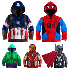 Kids Boys Marvel Superhero Costume Hoodie Sweatshirt Spiderman Hoody Jacket Coat