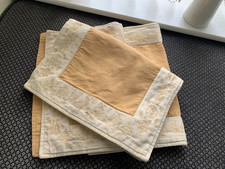 3 VINTAGE LAURA ASHLEY GOLD COTTON PLACE MATS WITH EMBROIDERY 42 X 30.5 CM