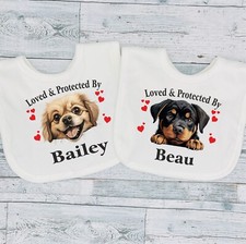 Different Dog Breeds Loved & Protected By Personalised New Baby Bib