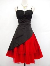 BLACK AND RED STRAPPY SATIN DRESS DIAMANTE TULLE SKIRT BY CHERLONE SIZE 18 XMAS