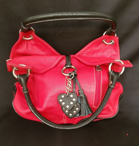 Italian red black leather hobo - black,
