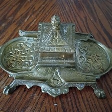 VINTAGE BRASS SINGLE INKWELL