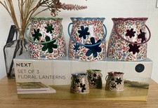 BRAND NEW Next Set of 3 Ceramic Floral Star Cut-Out Tea Light Candle Lanterns
