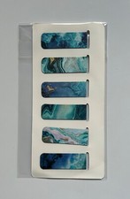 Magnetic Book Marks - Set of 5 - Blues & Greens Marble Colours - Double Sided