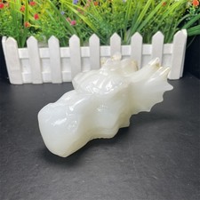 1.7LB 5.3"Natural Xiuyan Jade Dragon Head Carving Crystal Quartz Figurine Statue