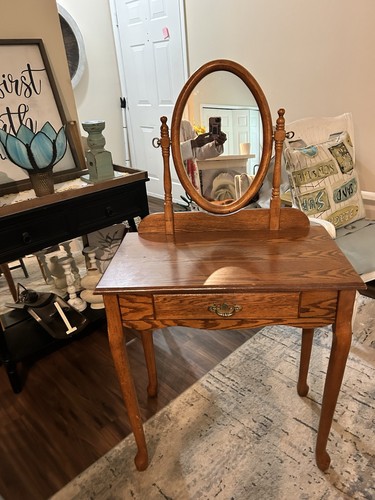 Wood vanity table - table, oval