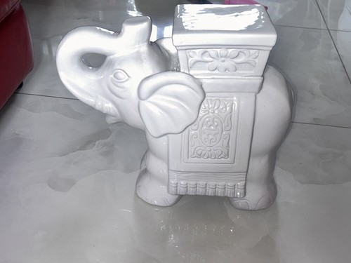 Large white ceramic elephant - white,