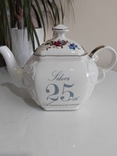 Vintage WOOD & SONS England White Ironstone 25th silver  ANNIVERSARY Teapot
