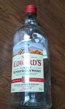 LARGE EMPTY GLASS WHISKEY BOTTLE FOR COLLECTING SPARE COINS & CHANGE ~ MONEY BOX