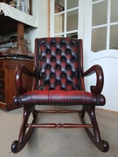 Chesterfield Victorian Style Antique Red Leather Rocking Chair