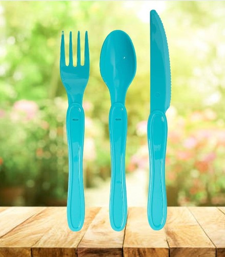 Blue plastic camping cutlery - camping,