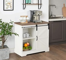 Sideboard Buffet Farmhouse Coffee Bar Cabinet Sliding Barn Door Ivory Heavy Duty