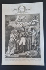 Antique (1816) print - British Napoleonic propaganda - Wellington / Britannia