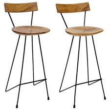 2x Solid Teak Wood Bar Stools