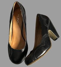 Aldo Leather Black Chunky Heel Casual Formal Court Shoes Size 4