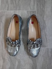 Högl Silver Leather Loafers Shoes Size 3 UK glamorous & comfortable