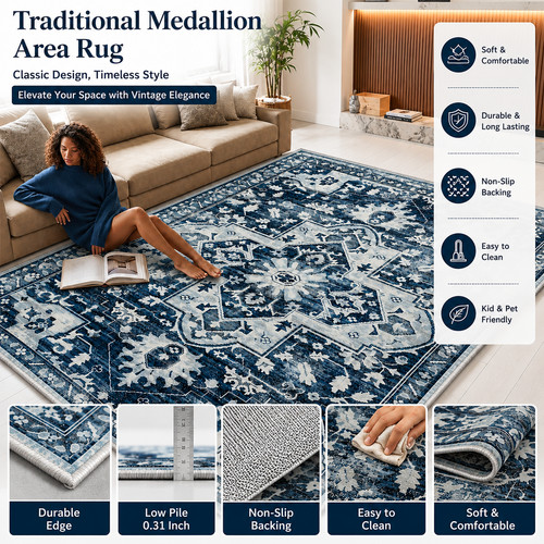 Large blue medallion - area, rug