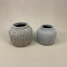 Pair of Rustic Indoor Plant Pots Planters Vintage Beach Rough Exterior Concrete