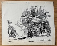 Patrick Jobson ORIGINAL ILLUSTRATION 1956 DUTCH SHIP BOOK ART Storyboard VESSEL
