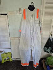 XL WHITE  PROTECTIVE Overalls With Orange Reflective Sholder, Wrist, And Ankles