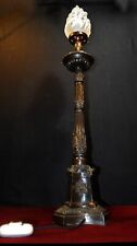 Rare large solid bronze vintage Newall post lamp hand-made flame shade C-1940s