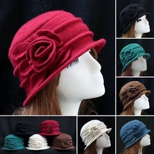 Wool Bucket Hats Elegant Ladies Winter Vintage Women's Cloche Flower Felt Hat