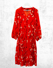 Ex Jd Williams Women’s Long Sleeve Maxi Smock Dress with Ladder Trim in Red