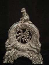 Old Chinese Bronze Carving 3 Monkey Statue Lucky Fengshui Decoration Size 21 CM