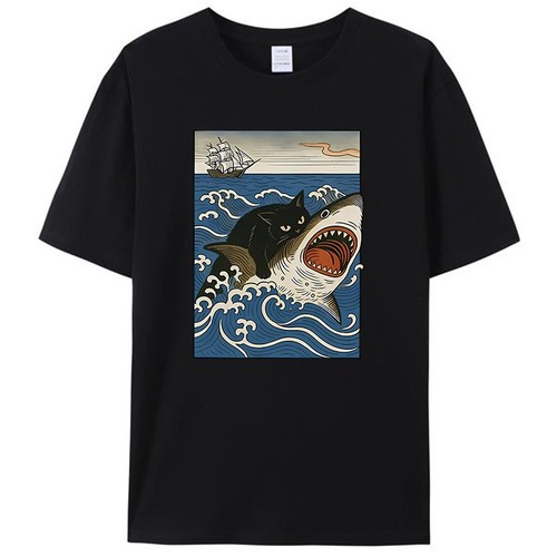 Black cat hunting shark - cat,