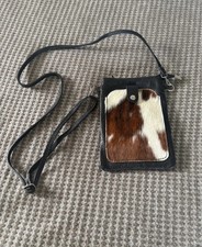 Ladies Black Leather Cow Print