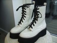 Nasty Gal White Platform Boots Lace + Zip-up Size UK7 Only Worn Once Boho Chic .