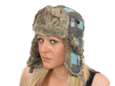Womens Trapper Hat Blue Grey