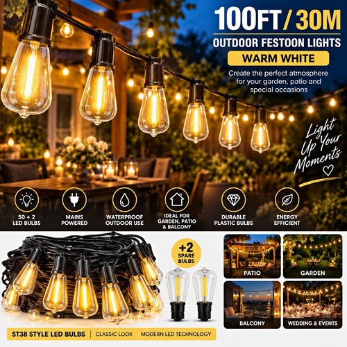 100ft 30m festoon lights - festoon,